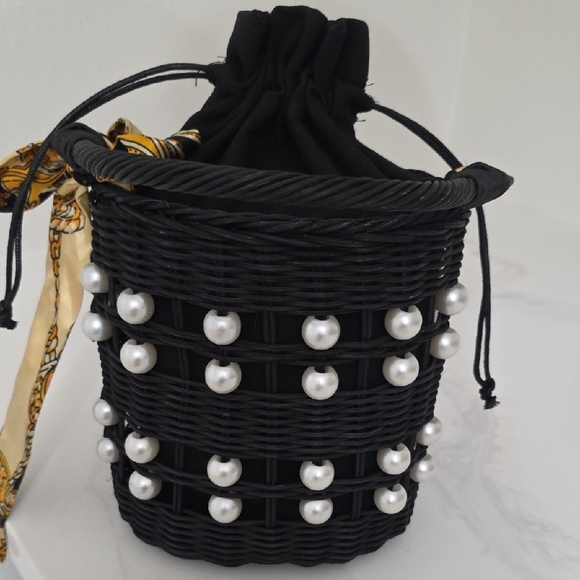 Kate Spade X Target Elegant Black Pearl-Studded Woven Bag - Picture 3 of 6